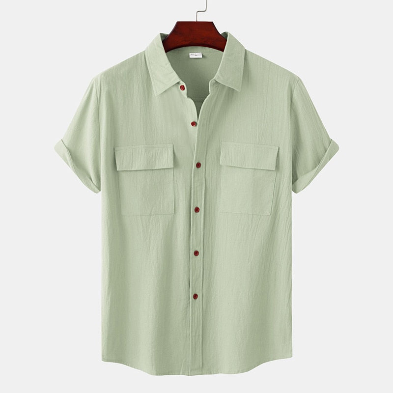 Camisa Havaiana de Linho Simple Summer Short Respirável